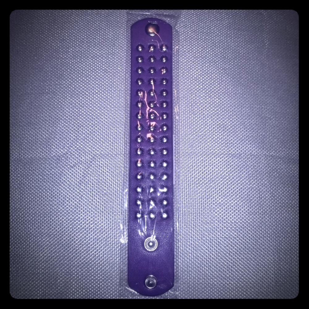 Unisex Wide Faux Leather Studded Bracelet